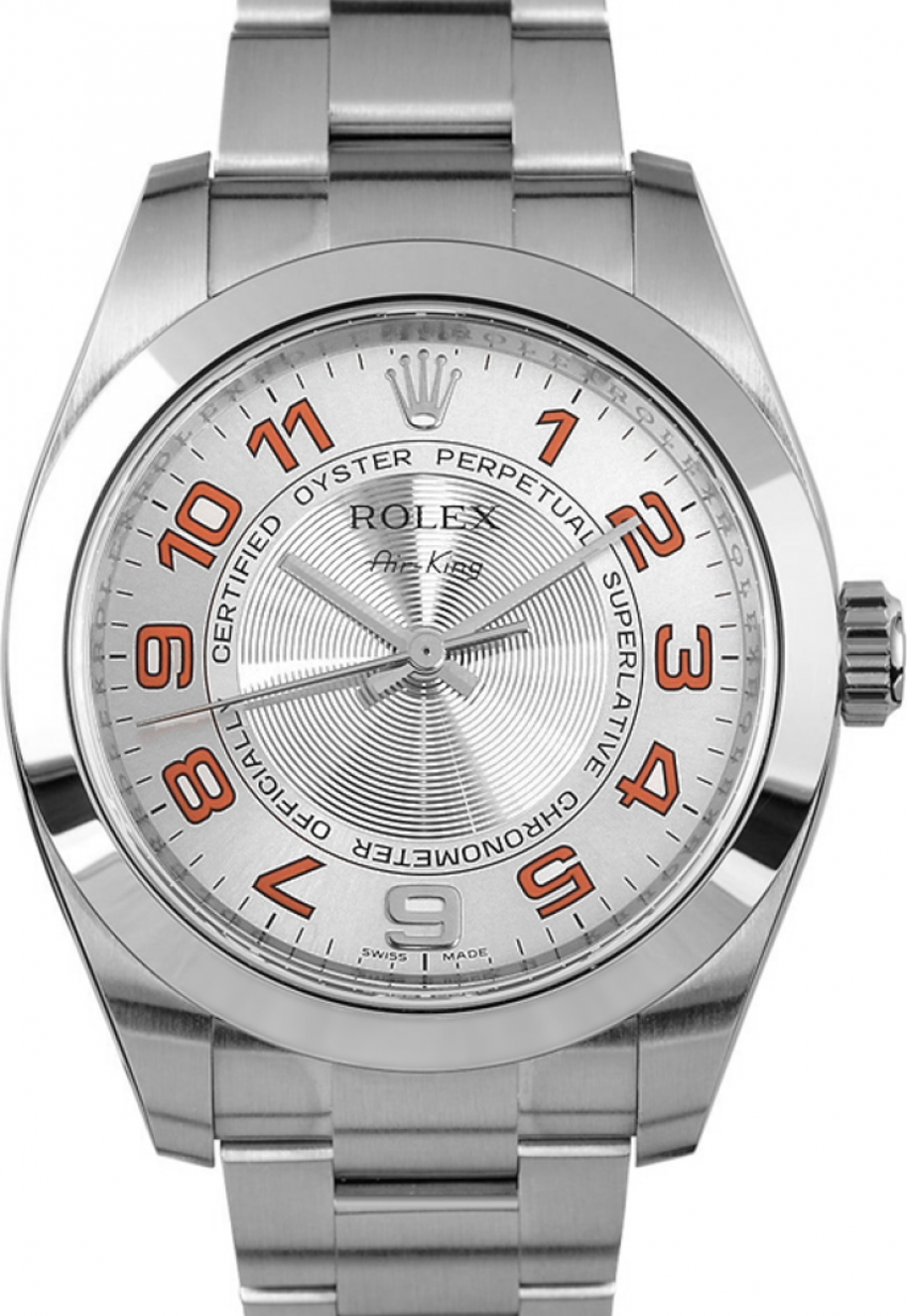 Rolex Oyster Perpetual 34 Stainless Steel Silver / Orange Arabic Dial &  Smooth Bezel Oyster Bracelet 114200