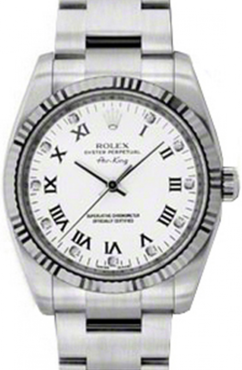 Rolex Air-King 114234-WHTDRFO White Roman Set with Diamonds Fluted White  Gold Bezel Stainless Steel Oyster