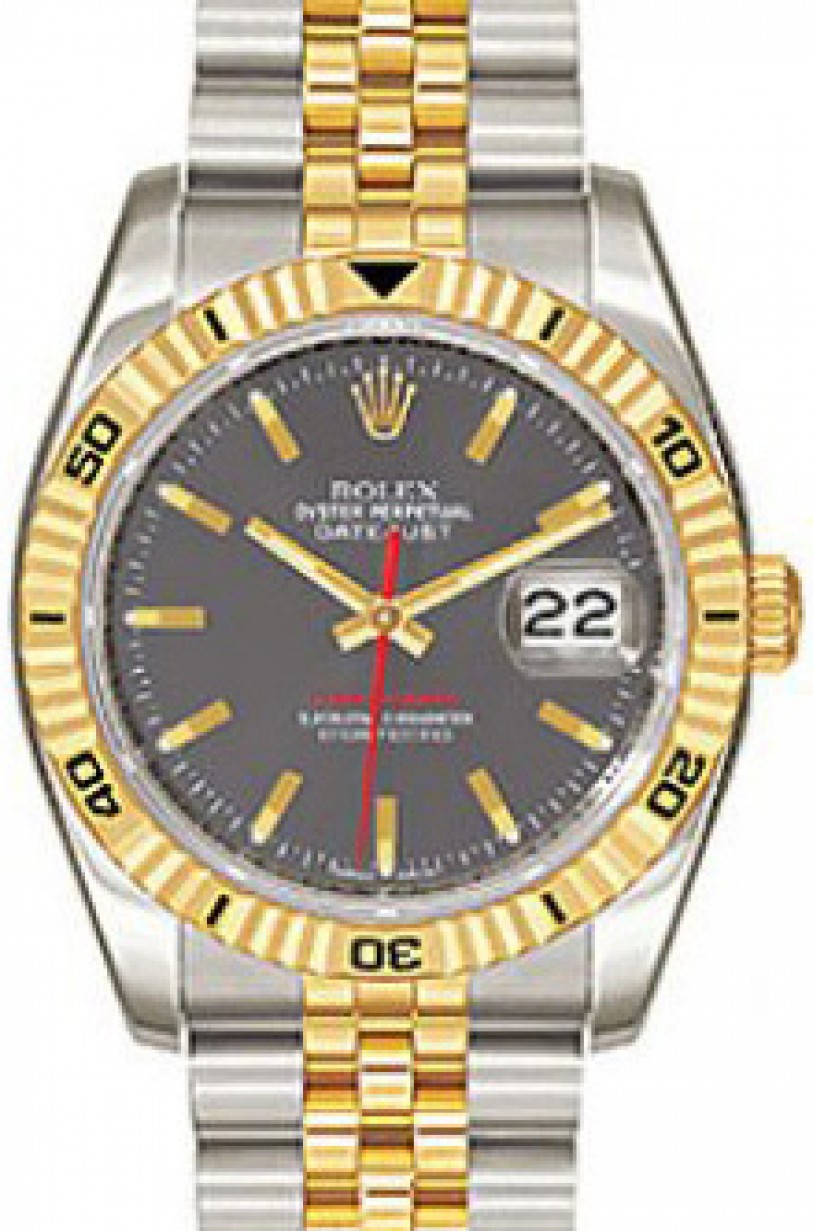 Rolex Datejust 36 Yellow Gold/Steel Steel Index Dial & Turn-O-Graph  Thunderbird Bezel Jubilee 116263