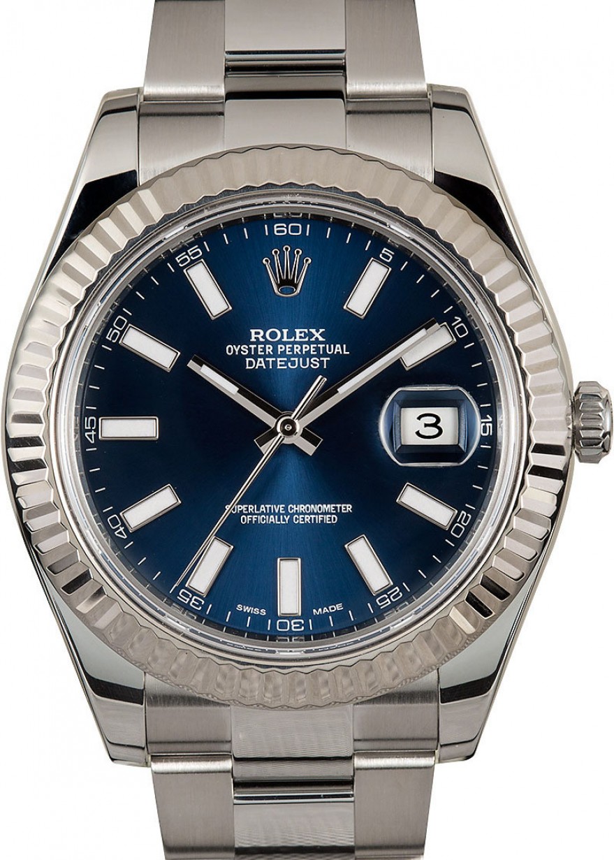 Rolex Datejust II 116334 Index Blue White 41mm 18k Gold