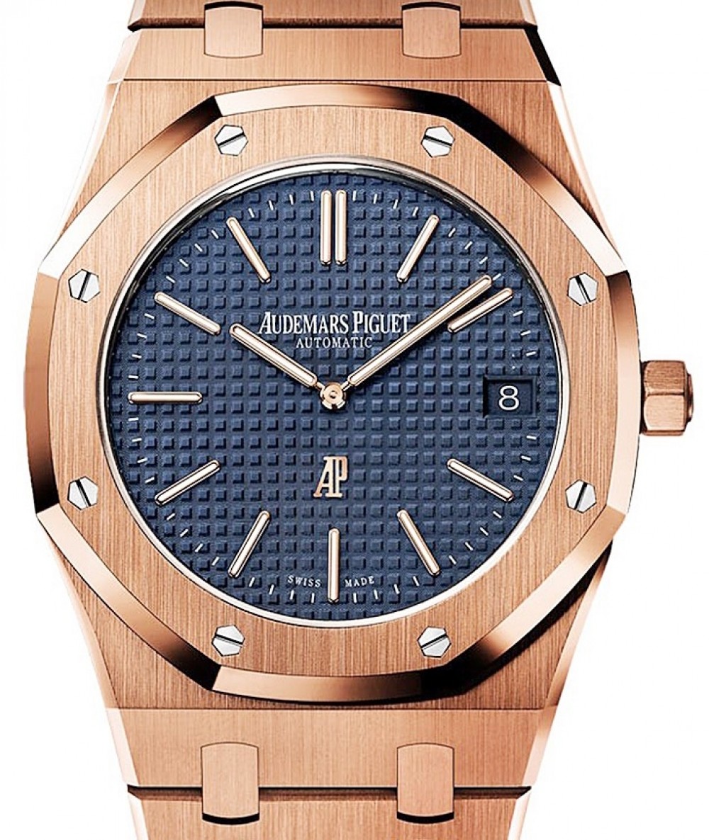 Audemars Piguet Royal Oak Extra-Thin 15202OR.OO.1240OR.01 Blue Index Rose  Gold 39mm Automatic - BRAND NEW