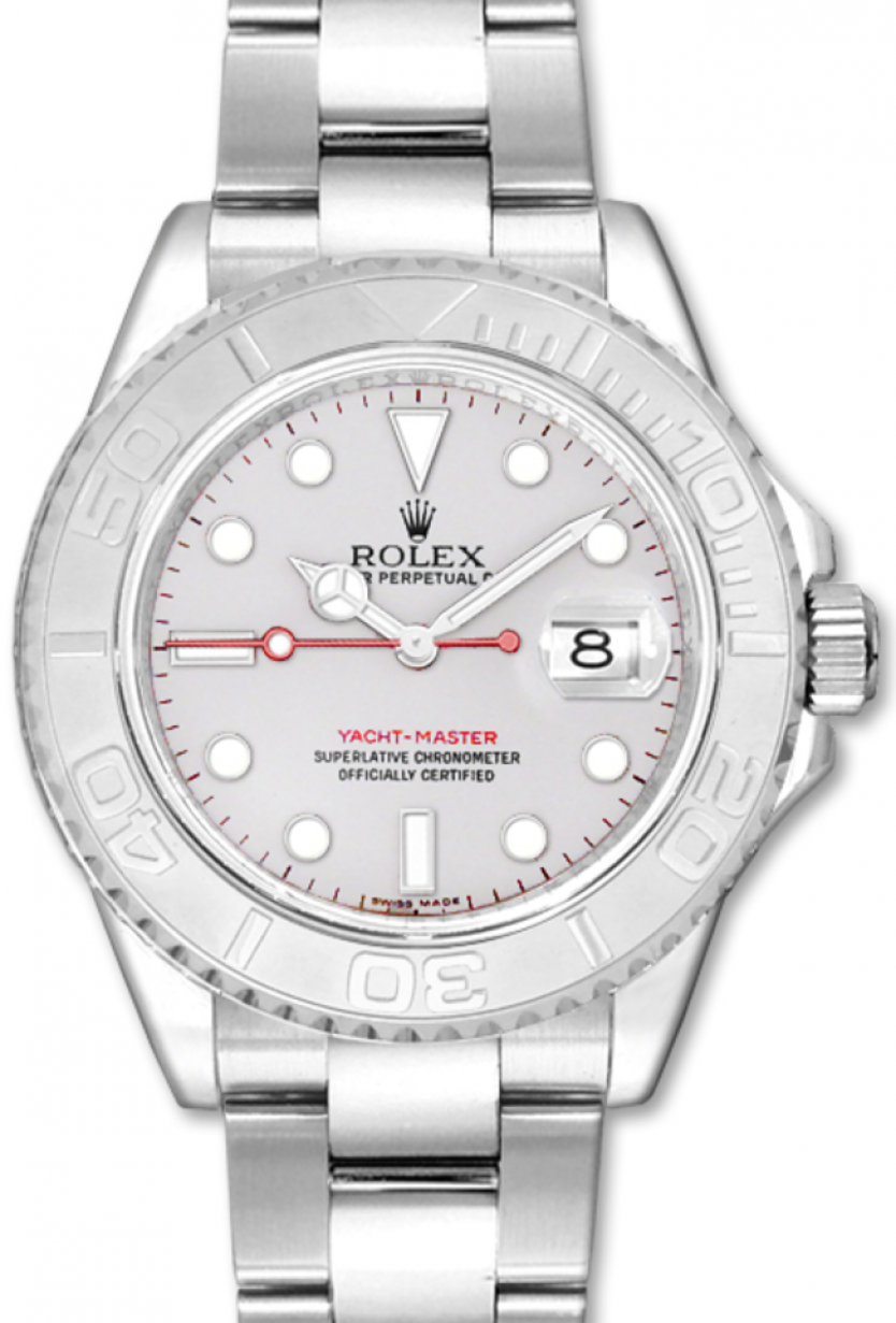 Rolex Yacht-Master 35 168622 Silver Dial Platinum Bezel Stainless Steel  Oyster - BRAND NEW