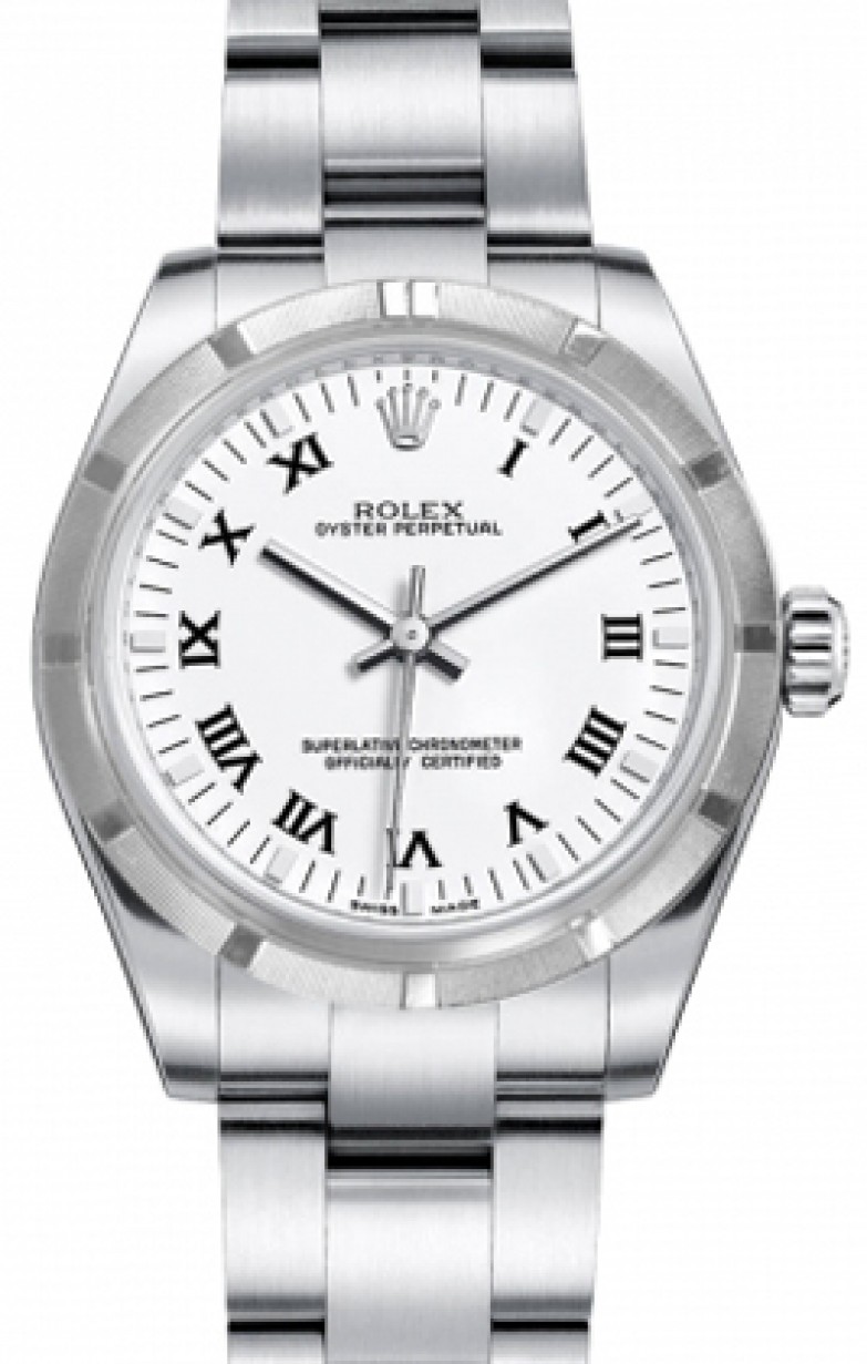 Rolex Oyster Perpetual 31 Ladies Midsize 177210-WHTRO 31mm White Roman  Engine-Turned Bezel Stainless Steel - BRAND NEW