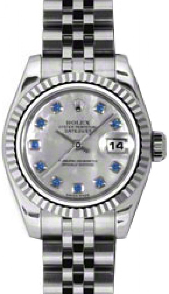 Rolex Lady-Datejust 26 179174-MOPSPHJ White Mother of Pearl Sapphire Fluted  White Gold Stainless Steel Jubilee - BRAND NEW