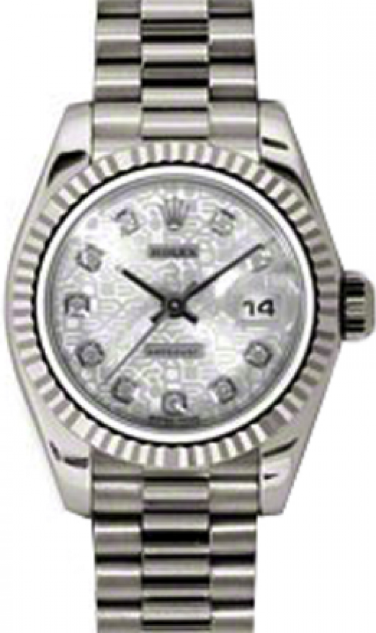 Rolex Lady-Datejust 26 179179-SLVJDP Silver Jubilee Diamond Fluted White  Gold President - BRAND NEW
