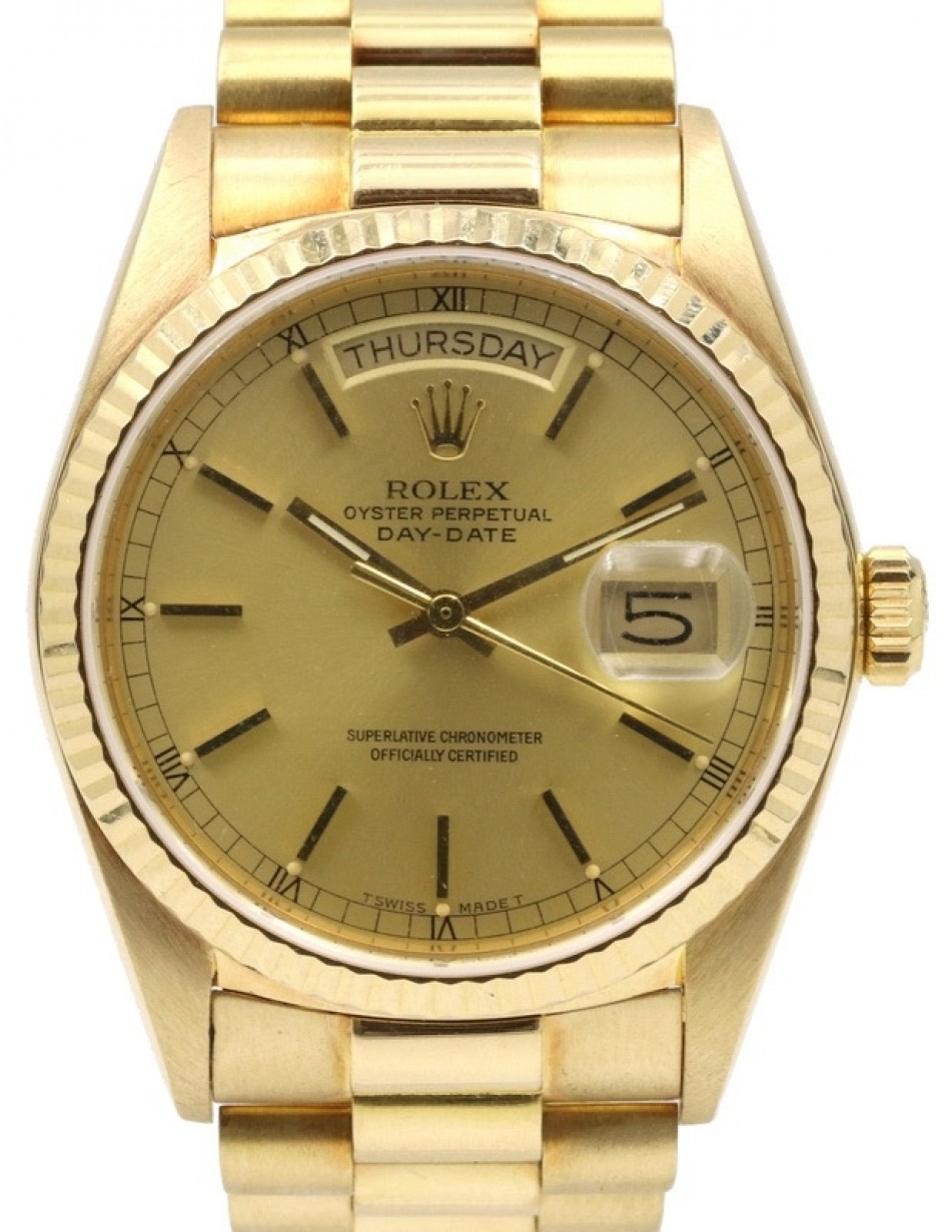 Rolex Day-Date President 18038 Champagne Index 36mm Yellow Gold PRE-OWNED
