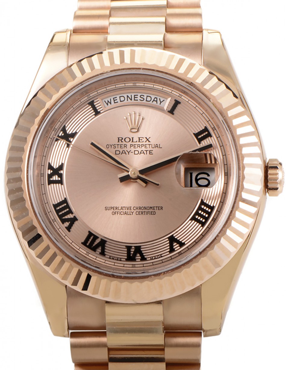 Rolex Day-Date II 218235-GLCRFP 41mm Champagne Roman Concentric Circle  Fluted Rose Gold President - BRAND NEW
