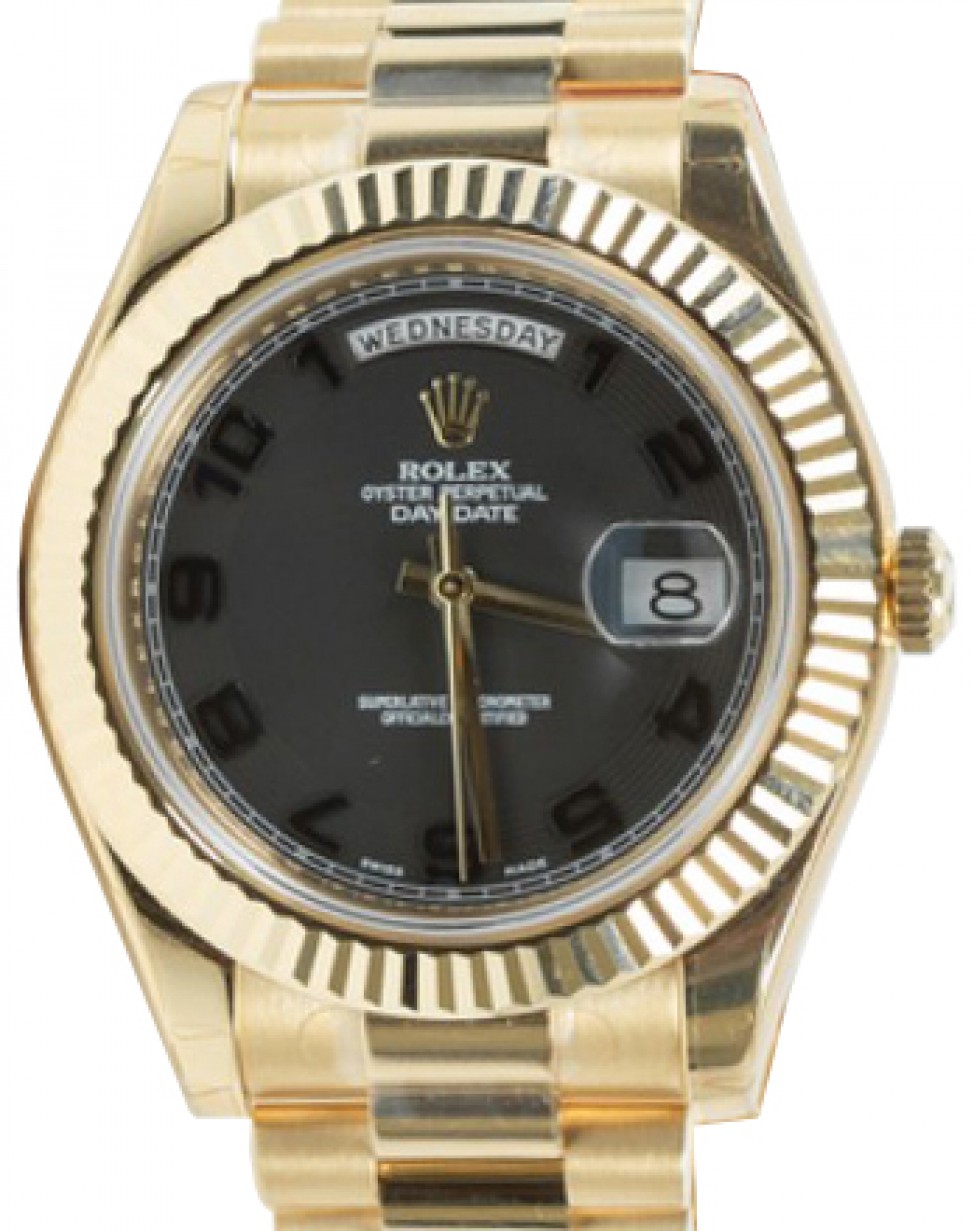 Rolex Day-Date II 218238-BLCAFP 41mm Black Arabic Concentric Circle Fluted  Yellow Gold President - BRAND NEW