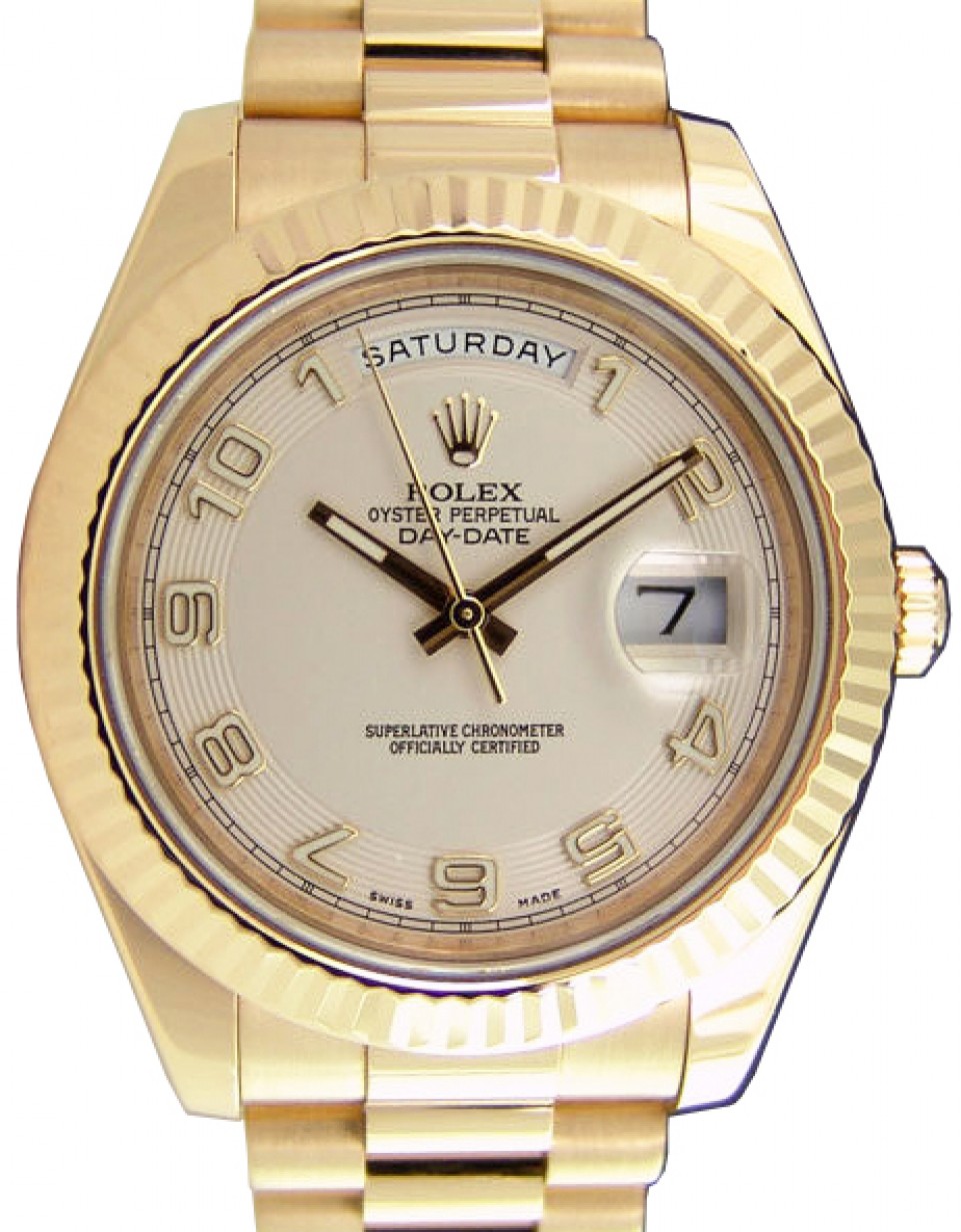 Rolex Day-Date II Yellow Gold 41mm Ivory Arabic Concentric Circle Fluted  President Bracelet 218238