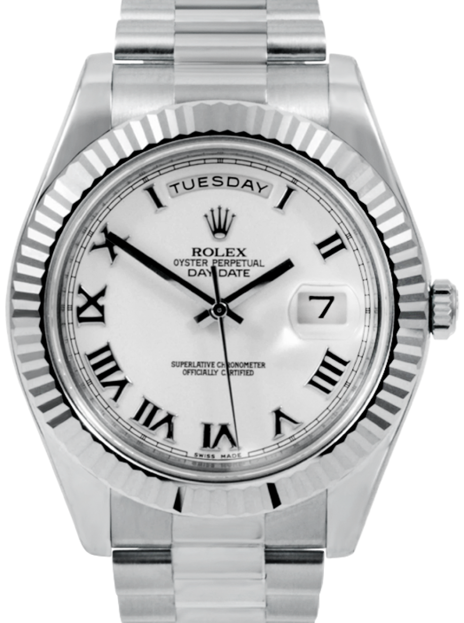 Rolex Day-Date II 218239-WHTRFP 41mm White Roman Fluted White Gold President  - BRAND NEW