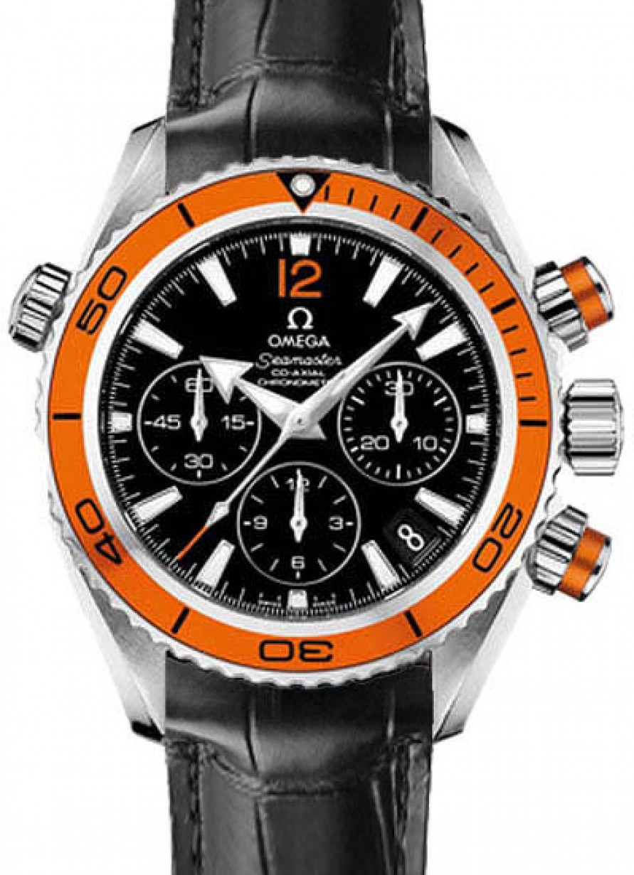 Omega 222.18.38.50.01.002 Planet Ocean 600M Co-Axial Chronograph 37.5mm  Orange Black Stainless Steel Leather BRAND NEW
