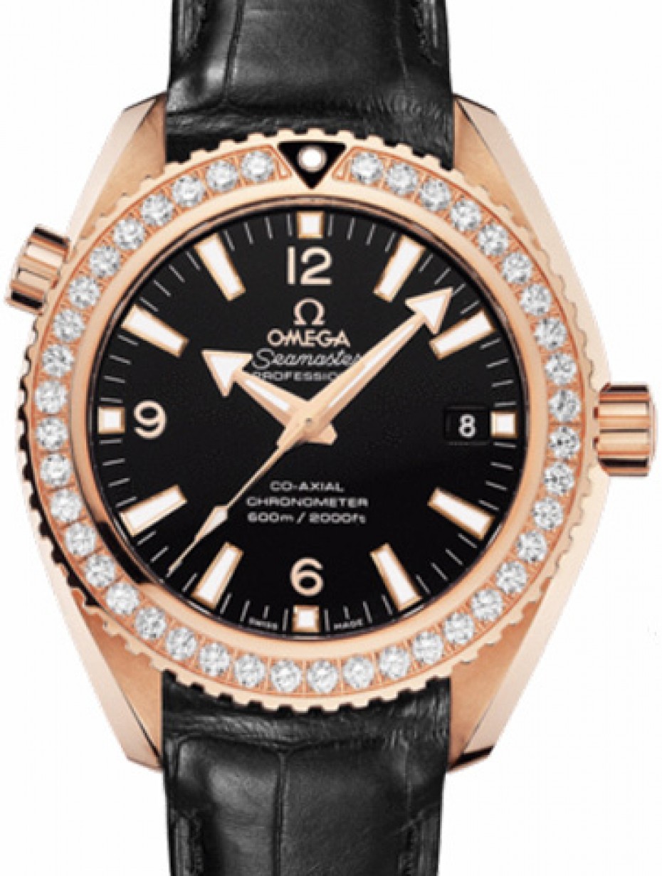 Omega Seamaster Planet Ocean 600M Omega Co-Axial 42mm Red Gold Diamond  Bezel Black Dial Alligator Leather Strap 232.58.42.21.01.001 - BRAND NEW