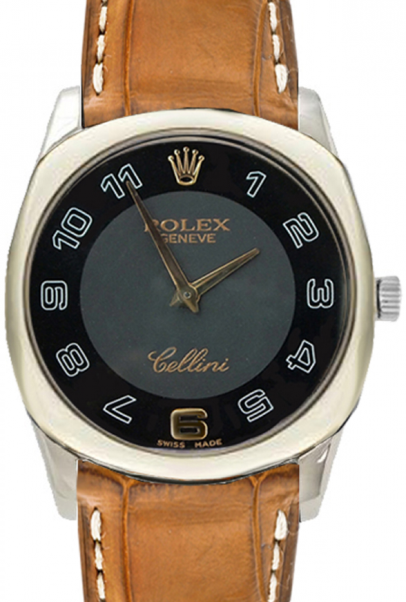 stof købmand befolkning Rolex Cellini Danaos Midsize 4233-9-BLACK-GOLD Black Arabic White Gold  Brown Leather Manual BRAND NEW