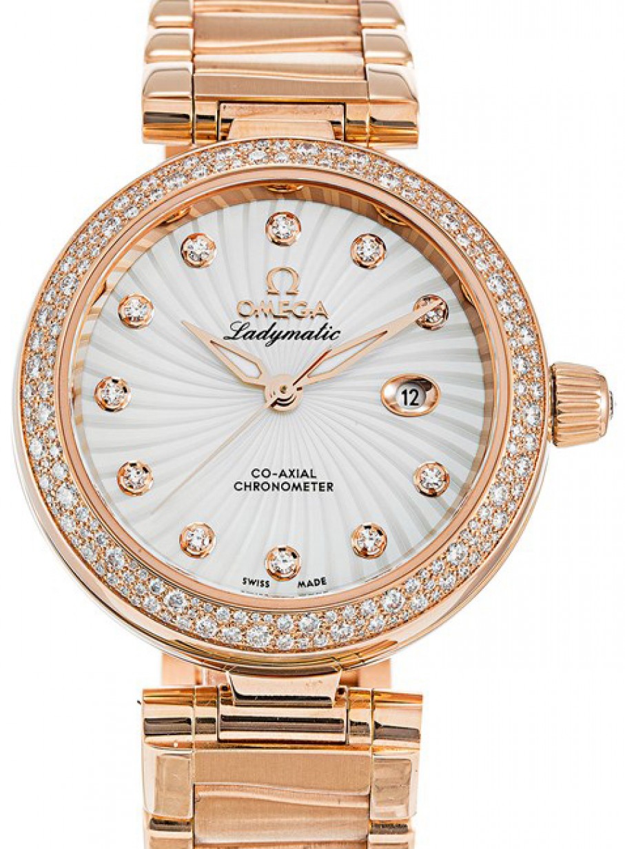 Omega De Ville Ladymatic Co-Axial 425.65.34.20.55.001 34mm White Mother of  Pearl Diamond Red Gold - BRAND NEW
