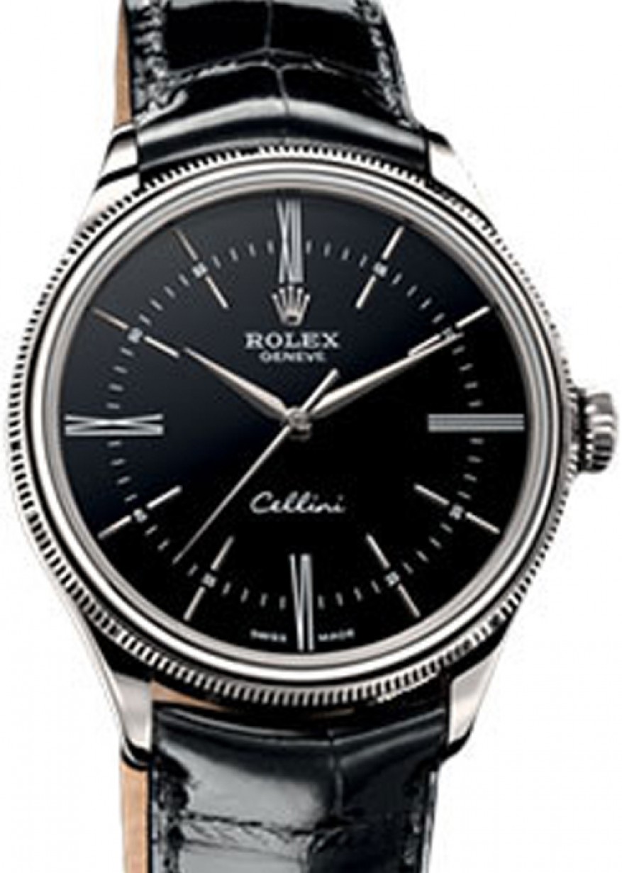 Rolex Cellini Time 50509-BLK Black Roman Index White Gold Black Manual BRAND