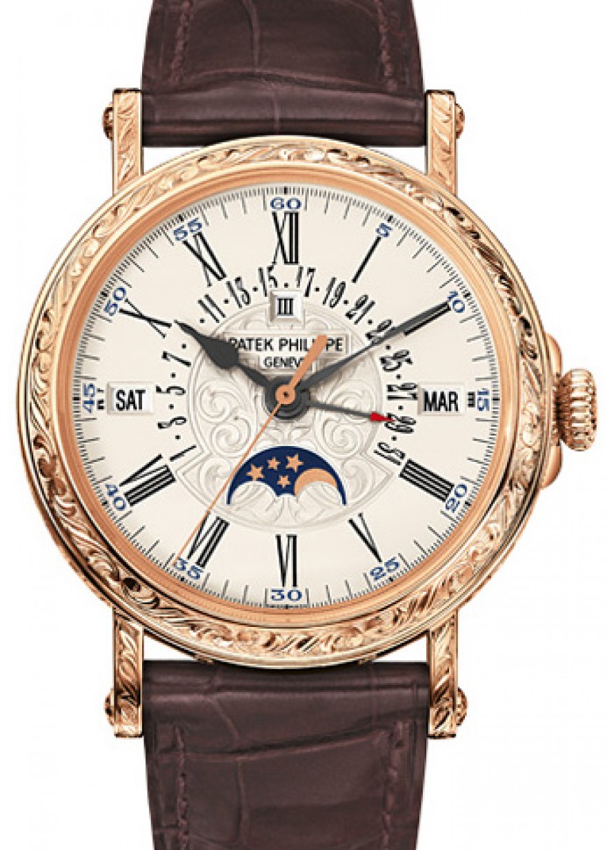 Patek Philippe 5160R-001 Grand Complications Perpetual Calendar Day Month  Moon Phase 38mm White Opaline Roman Rose Gold Leather Automatic BRAND NEW
