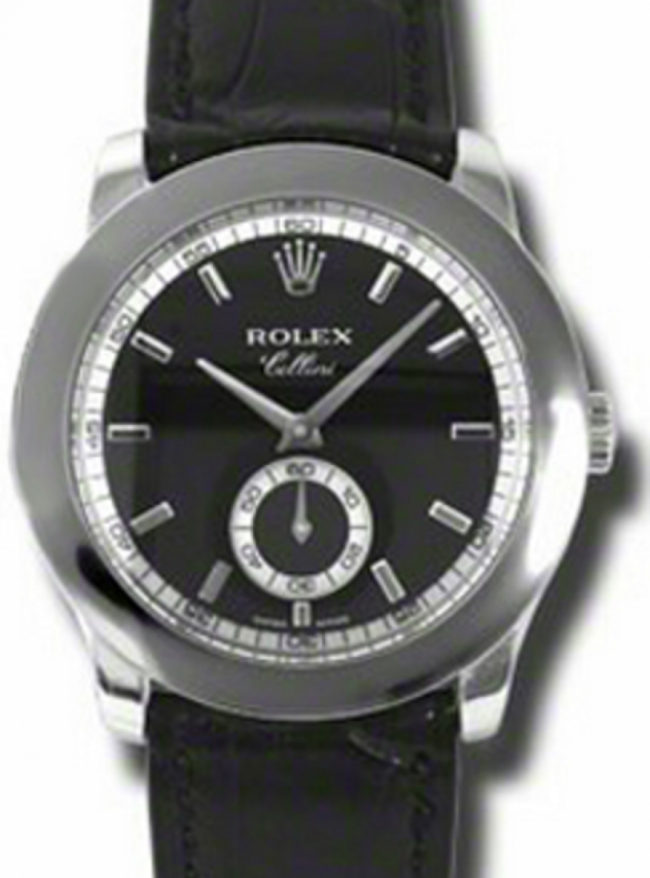 Rolex Cellini Cellinium 5241-6 Black Index Platinum Black Leather Manual  BRAND NEW