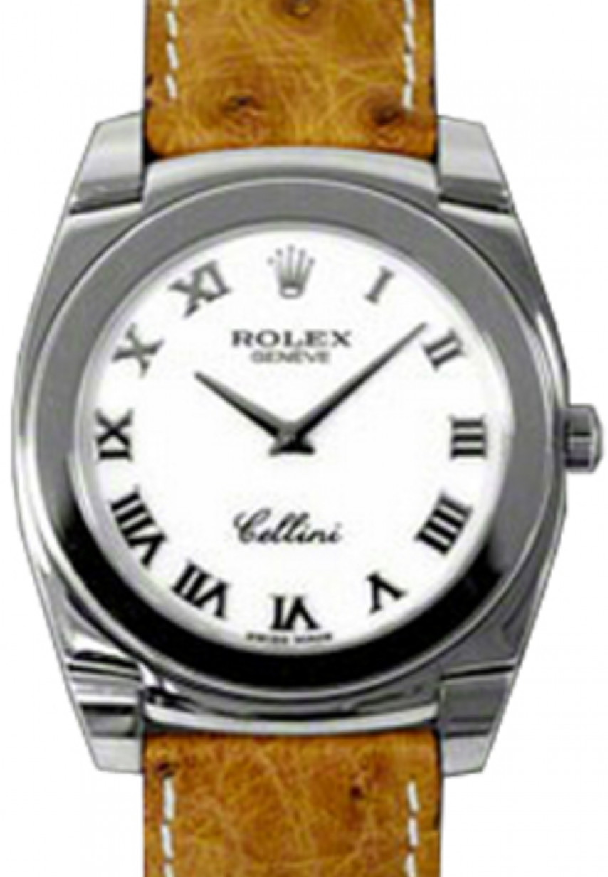 Rolex Cellini Cestello 5330-9 White Roman White Gold Brown Ostrich Leather  Quartz BRAND NEW