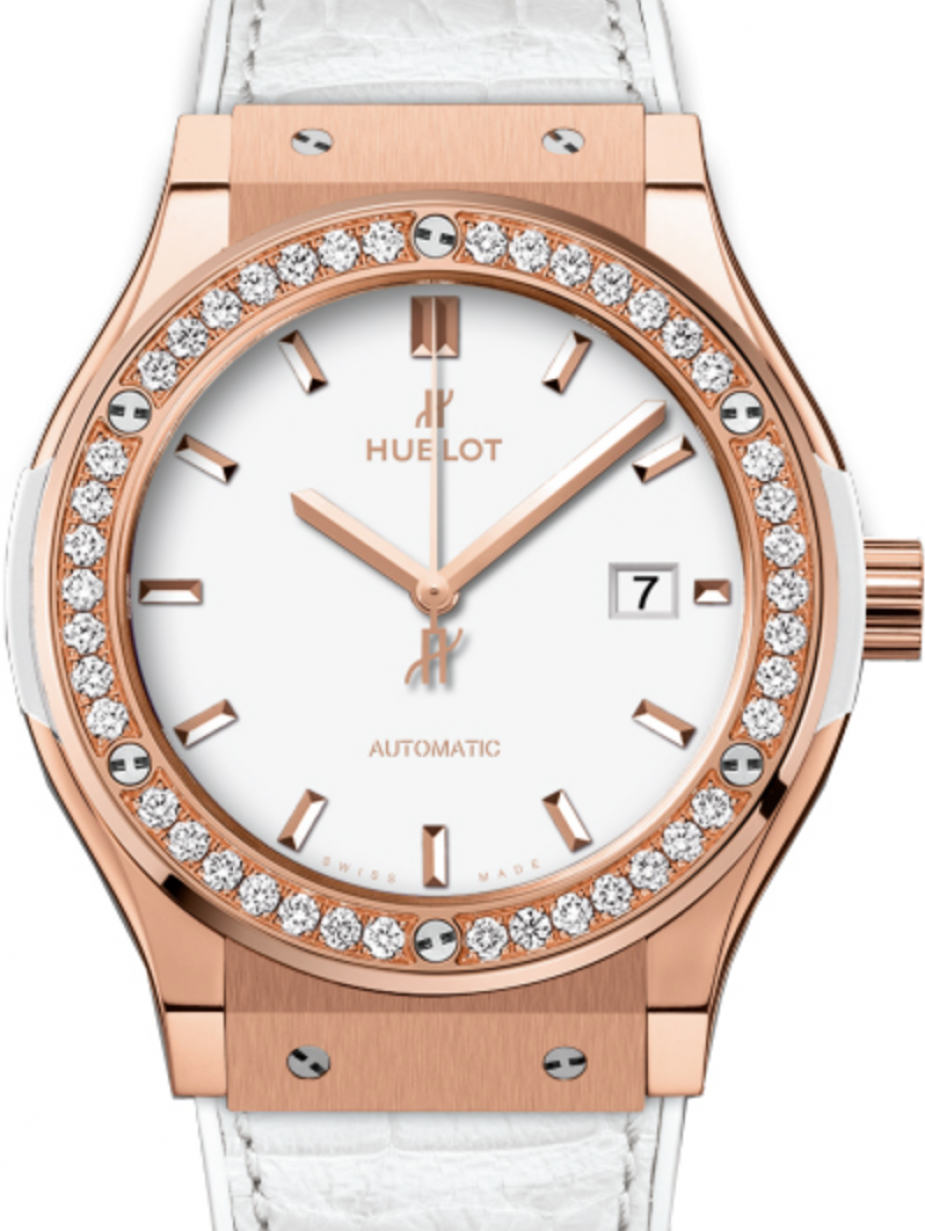 Hublot Classic Fusion 542.OE.2080.LR.1204 White Index Diamond Bezel & Rose  Gold Case Leather 42mm BRAND NEW