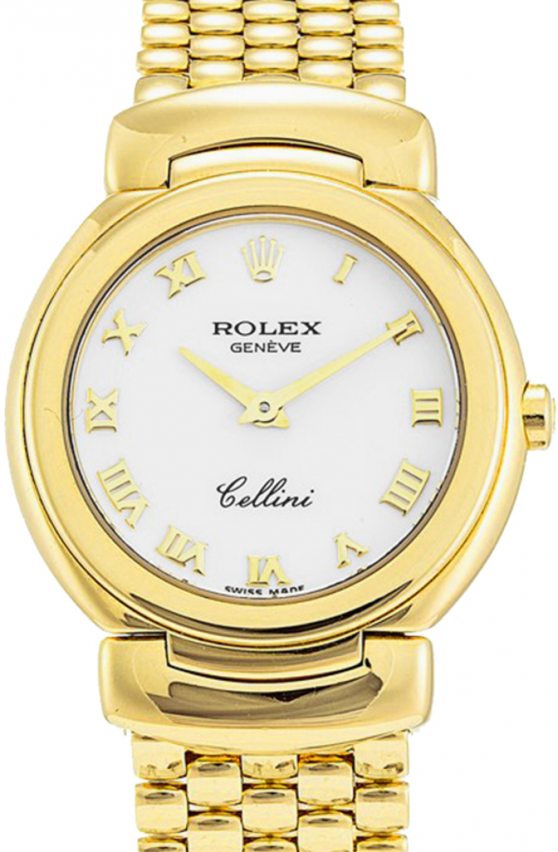 Rolex Cellini Quartz Ladies 6621-8 White Roman Yellow Gold Damier BRAND NEW