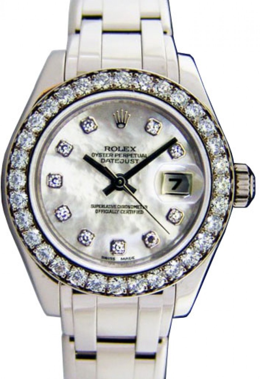 Rolex Datejust Pearlmaster 29 80299-WHTDDP White Mother of Pearl Diamond  Dial Bezel White Gold - BRAND NEW