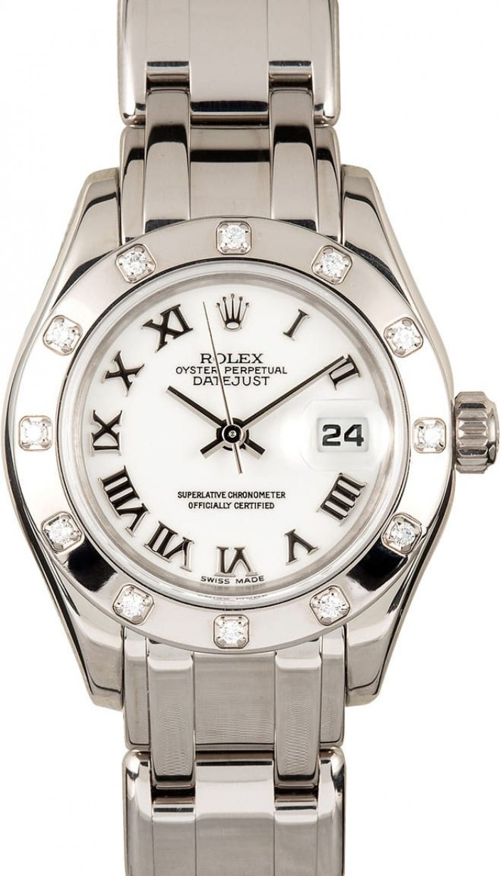Rolex Datejust Pearlmaster 29 80319 White Roman Diamond Set White Gold  President - BRAND NEW