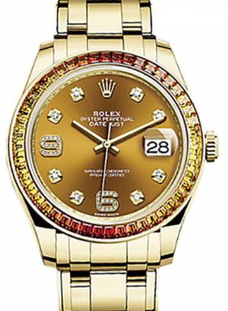 Rolex Pearlmaster 39 86348SAJOR Cognac Diamond Set with Sapphires Yellow  Gold BRAND NEW