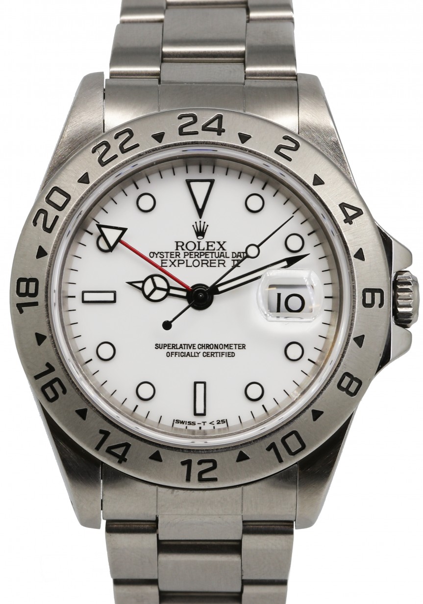 Rolex Explorer II 16570 Men's 40mm White Stainless Steel Oyster GMT Date