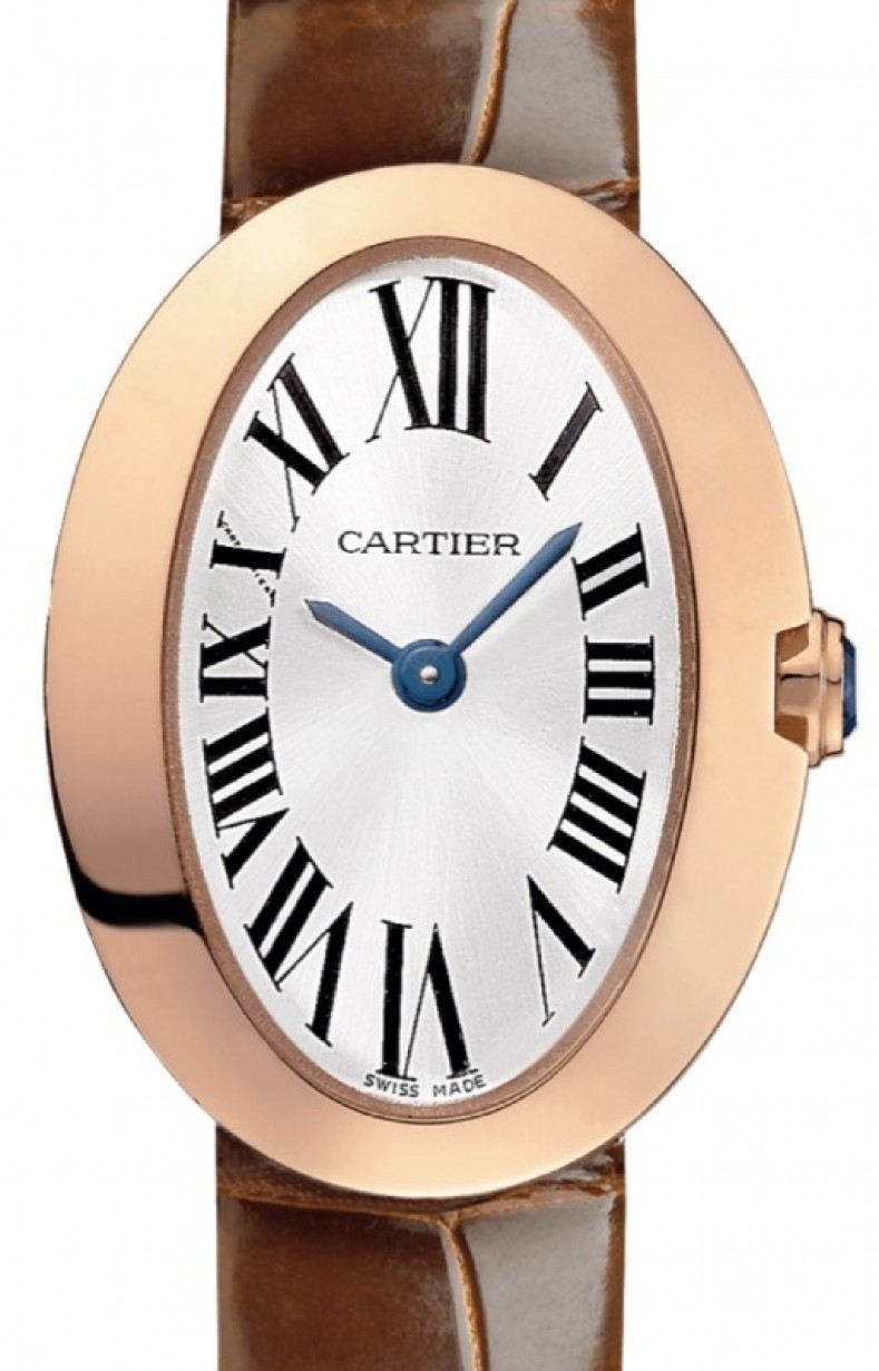 Cartier Baignoire Women's Watch Mini Quartz Rose Gold Silver Dial Alligator  Leather Strap W8000017 - BRAND NEW