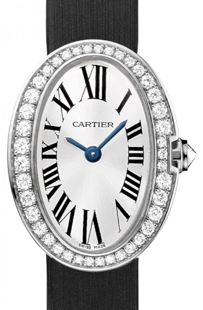 Cartier Baignoire Women's Watch Mini Quartz White Gold Diamonds Silver Dial  WB520027 | Jaztime.com