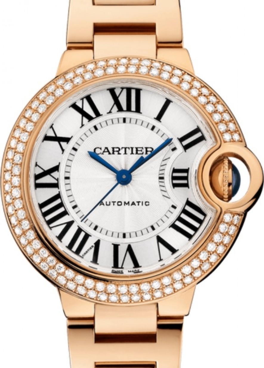 Cartier Ballon Bleu de Cartier Ladies Watch Automatic Rose Gold Diamond  Bezel 33mm Silver Dial Rose Gold Bracelet WE902064 - BRAND NEW