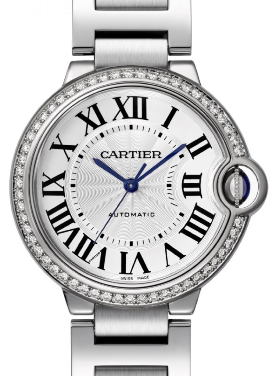 Cartier Ballon Bleu de Cartier Women's Watch Automatic Stainless Steel  Diamonds 36mm Silver Dial Stainless Steel Bracelet W4BB0017 - BRAND NEW