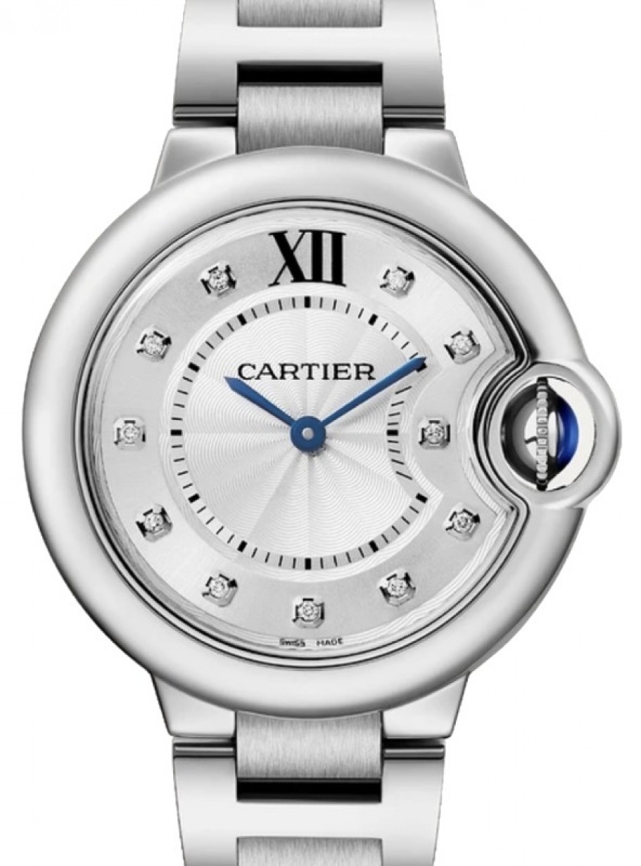 Cartier Ballon Bleu de Cartier Ladies Watch Quartz Stainless Steel 33mm  Silver Diamond Dial Steel Bracelet W4BB0020 - BRAND NEW