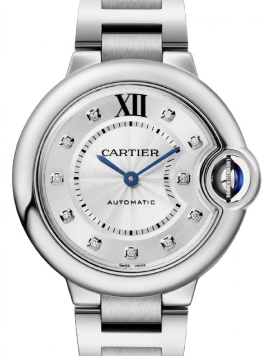 Cartier Ballon de Cartier Ballon Bleu de Cartier Ladies Watch Automatic  Stainless Steel 33mm Silver Diamond Dial W4BB0021 | Jaztime.com
