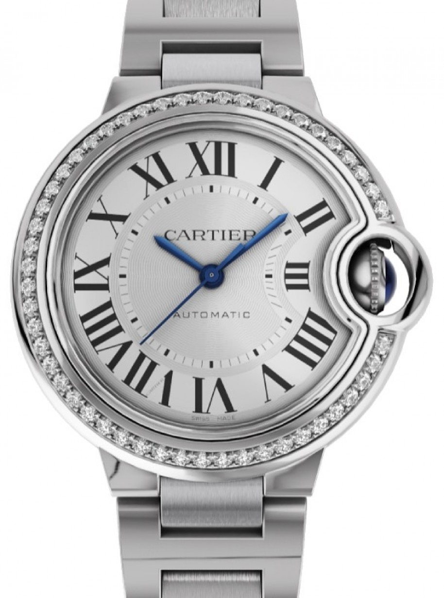 Cartier Ballon de Cartier Ballon Bleu de Cartier Ladies Watch Automatic  Stainless Steel Diamond Bezel 33mm Silver Dial W4BB0023 | Jaztime.com
