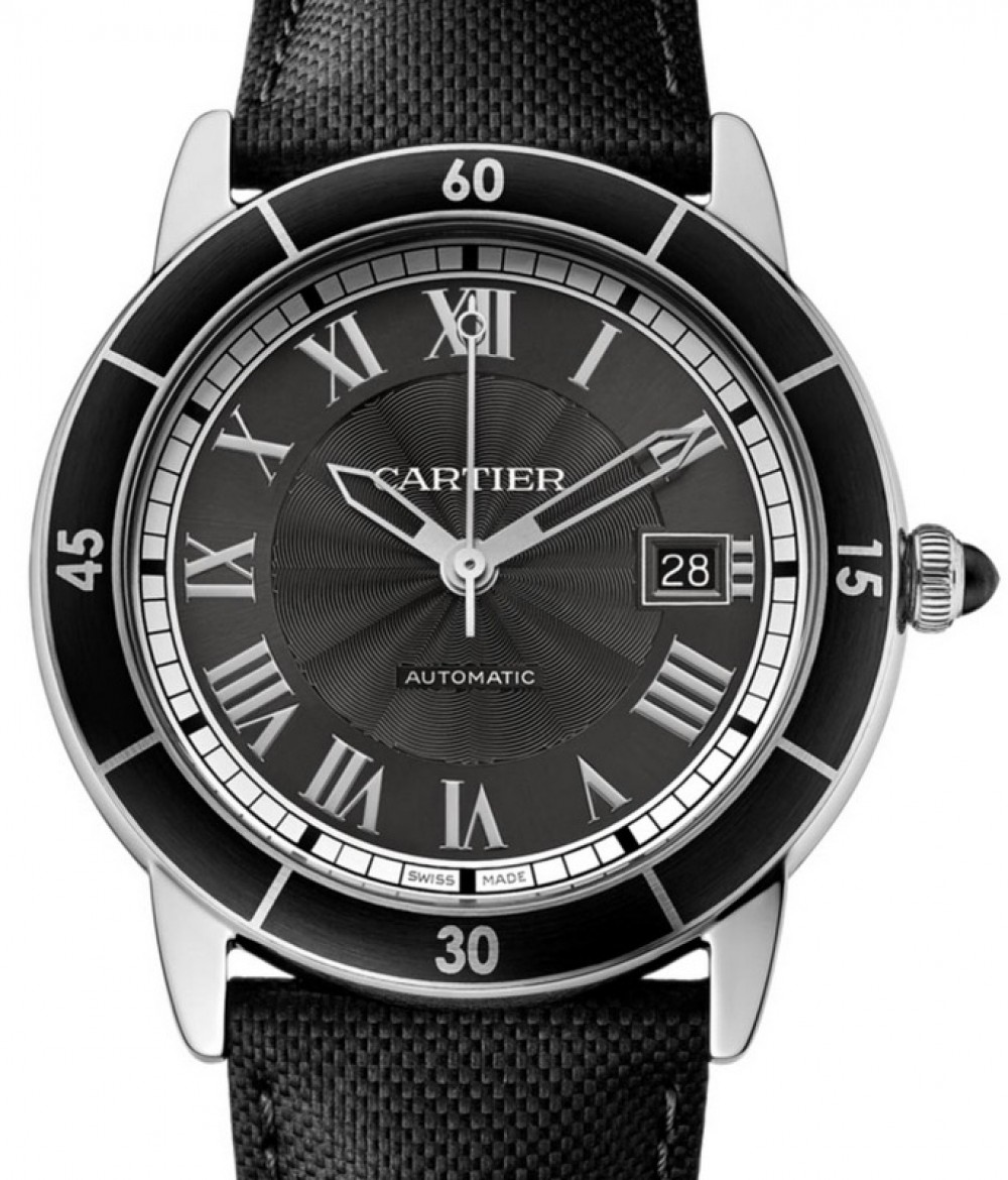 Cartier Ronde Croisière De Cartier Watch WSRN0003 Grey Roman Black  Synthetic Bezel Stainless Steel Leather - BRAND NEW