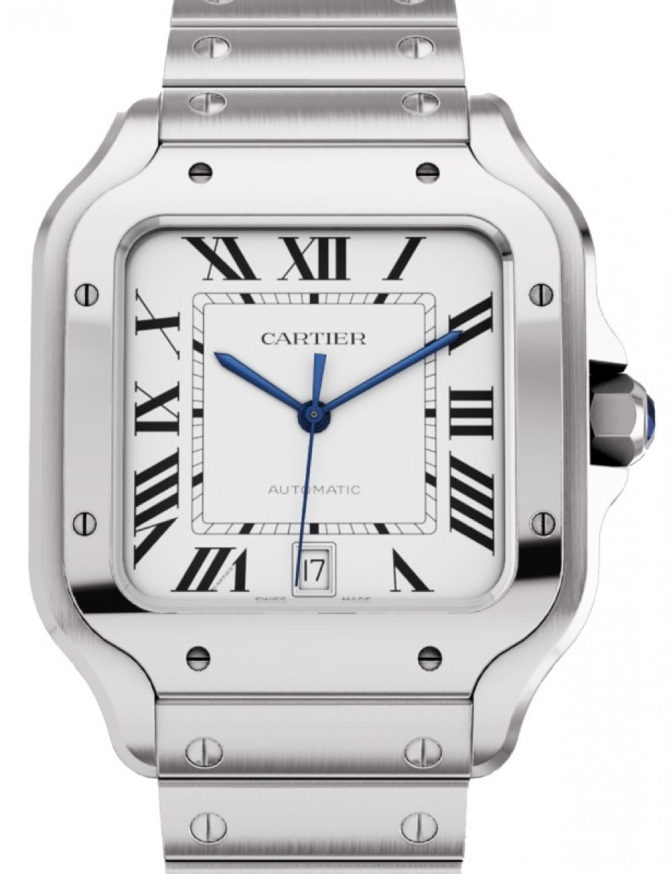 Cartier Santos de Cartier Men's Watch Large Automatic Silver Dial Stainless  Steel Bracelet WSSA0018 | Jaztime.com