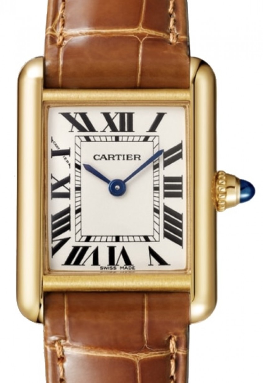 Cartier Tank Louis Cartier Ladies Watch Small Quartz Yellow Gold Silver  Dial Alligator Leather Strap W1529856 - BRAND NEW