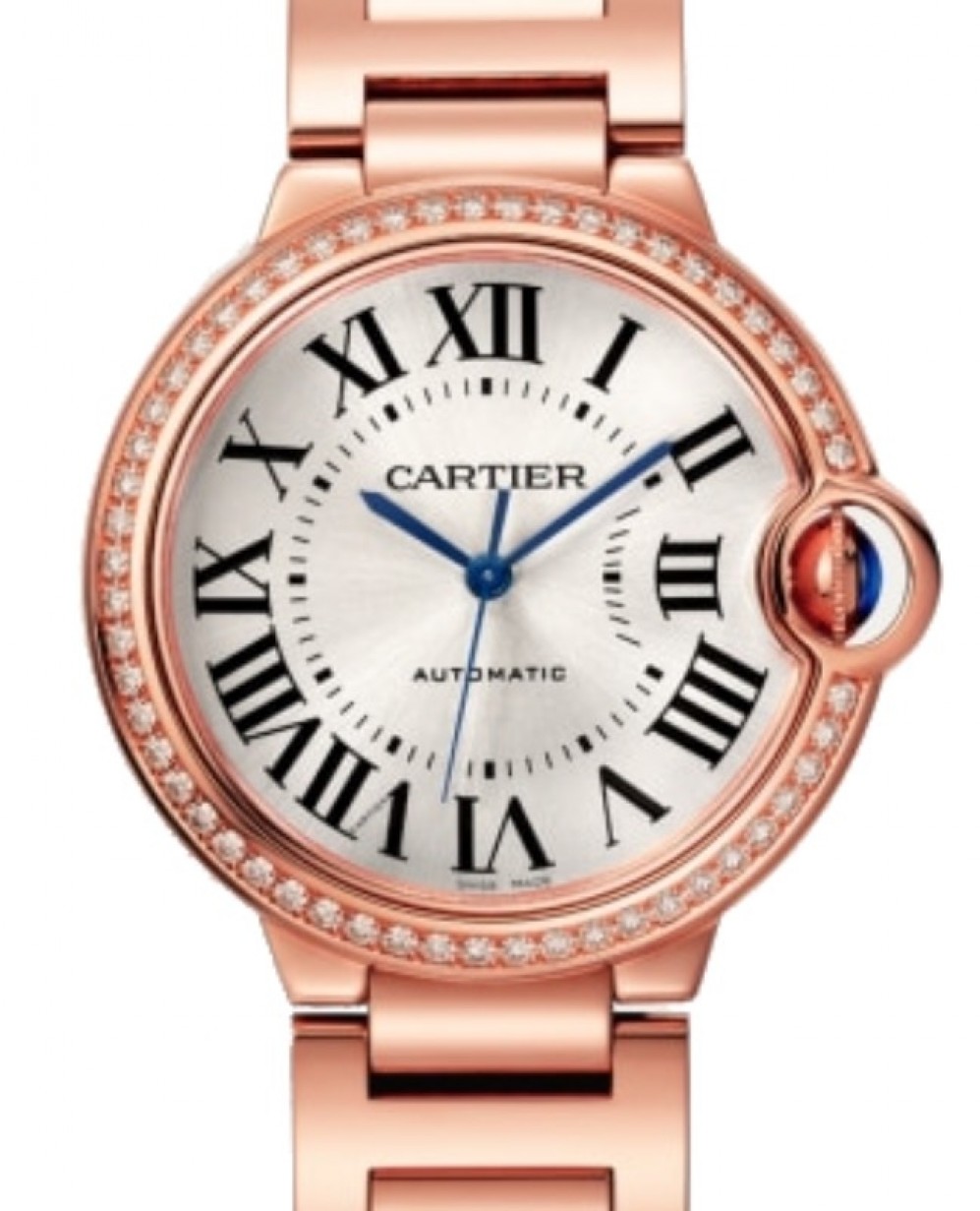 Cartier Ballon Bleu de Cartier Ladies Watch Automatic Rose Gold Diamond  Bezel 36mm Silver Dial WJBB0037 | Jaztime.com