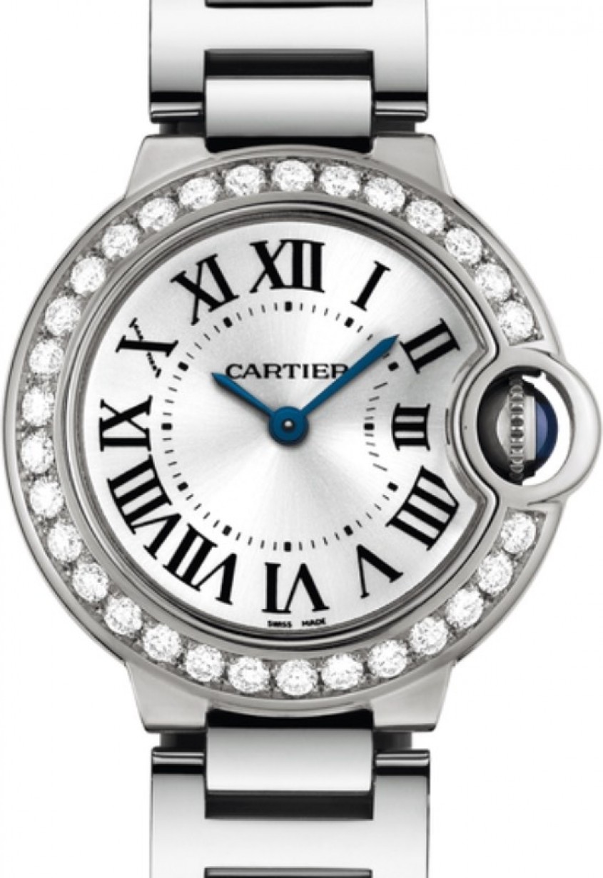 Cartier Ballon Bleu de Cartier Ladies Watch Quartz White Gold Diamond Bezel  28mm Silver Dial White Gold Bracelet WE9003Z3 - BRAND NEW
