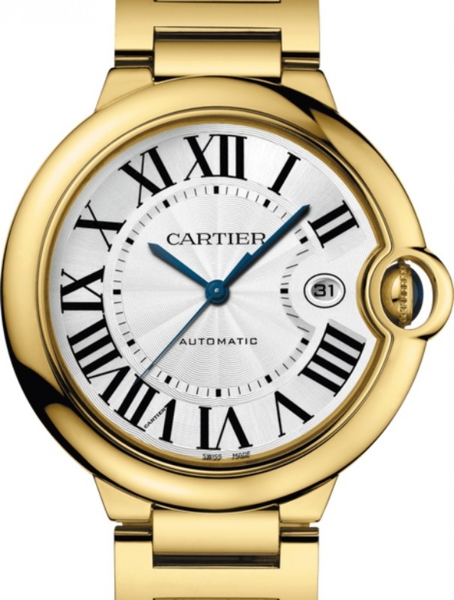 Cartier Ballon Bleu de Cartier Men's Watch Automatic Yellow Gold 42mm  Silver Dial Yellow Gold Bracelet WGBB0023 - BRAND NEW