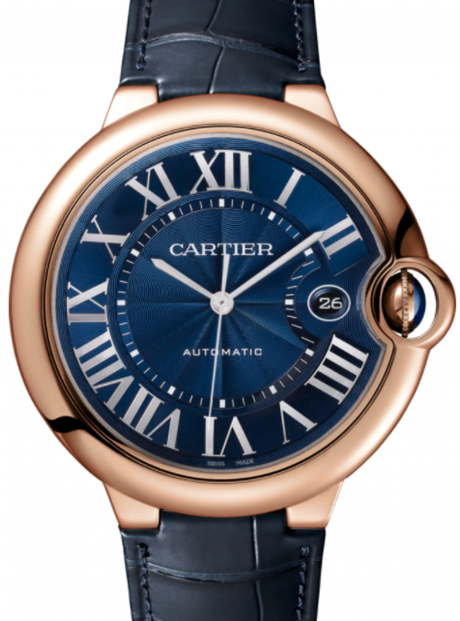 Cartier Ballon Bleu De Cartier Men's Watch Automatic Rose Gold 42mm Blue  Dial Alligator Leather Strap WGBB0036 - BRAND NEW
