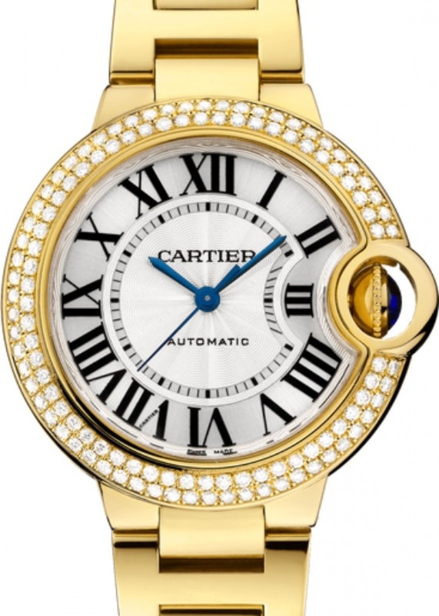 Cartier Ballon Bleu de Cartier Ladies Watch Automatic Yellow Gold Diamond  Bezel 33mm Silver Dial Yellow Gold Bracelet WJBB0002 - BRAND NEW