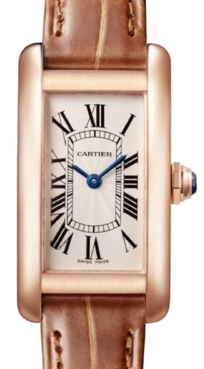Cartier Tank Americaine Small Quartz Rose Gold Silver Dial Alligator  Leather Strap W2607456 - BRAND NEW