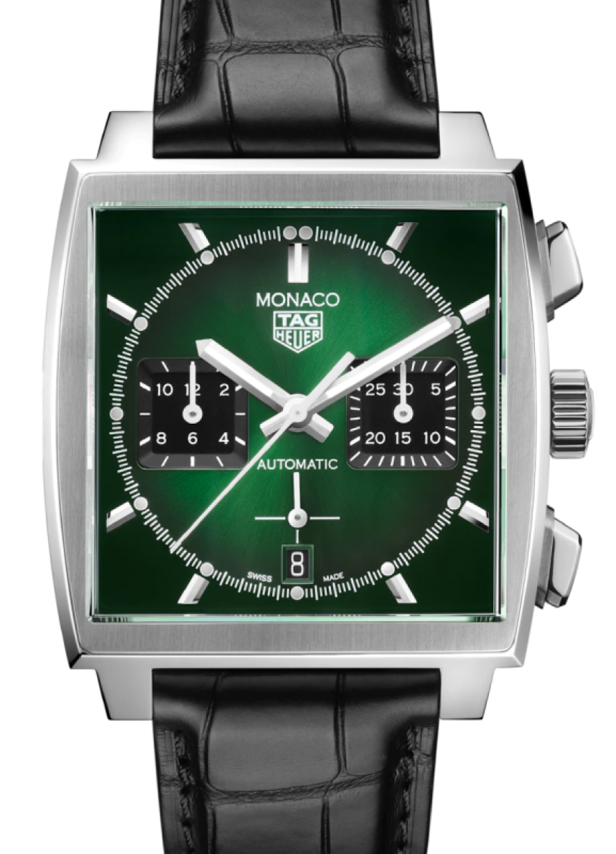 Tag Heuer Green BRAND Leather Stainless Monaco Steel Index 39mm Strap NEW CBL2116.FC6497 & Dial 