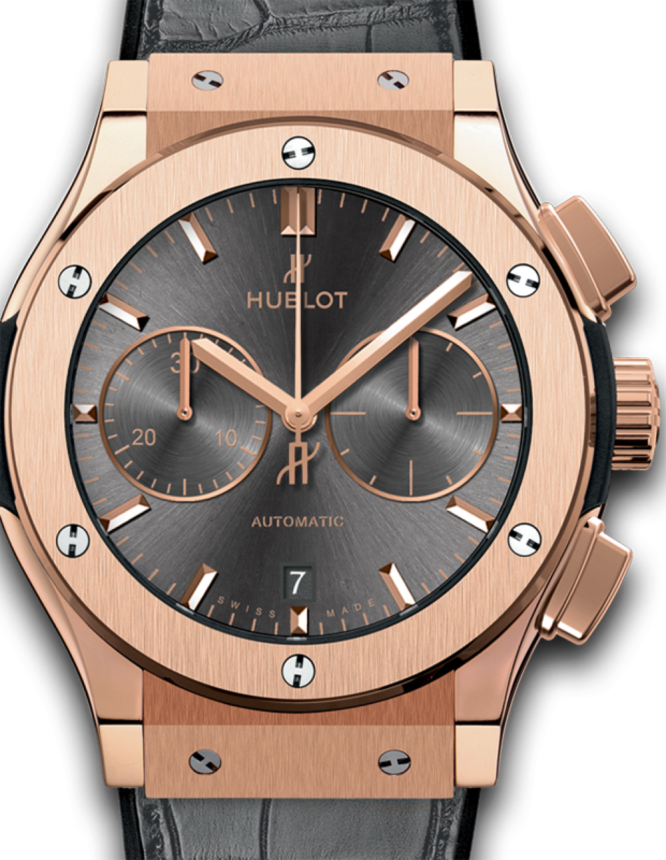 Hublot Classic Fusion Chronograph King Gold Racing Grey Dial Rose Gold  Bezel Leather Strap 45mm 521.OX.7081.LR - BRAND NEW