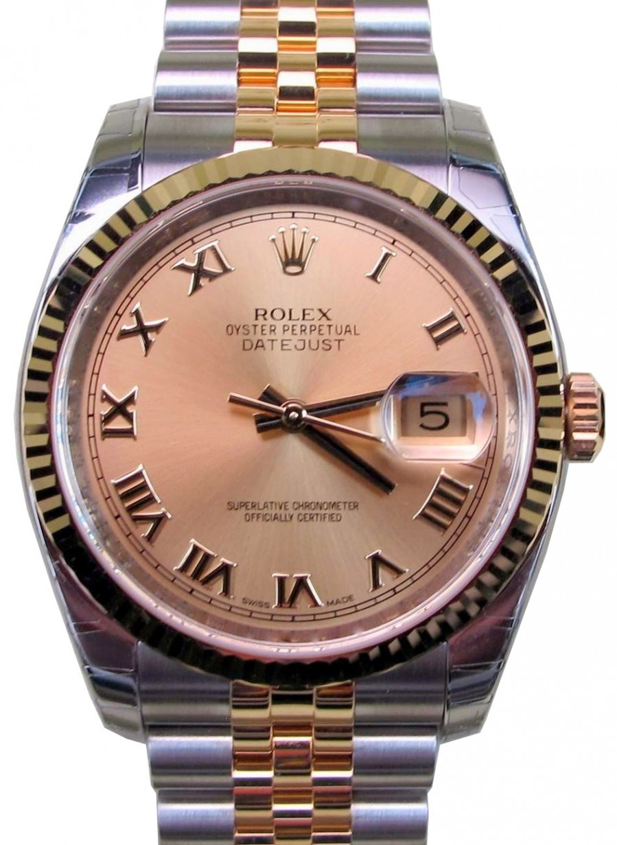 Rolex Datejust 36 116233-GLDRFJ Champagne Roman Fluted Yellow Gold  Stainless Steel Jubilee BRAND NEW