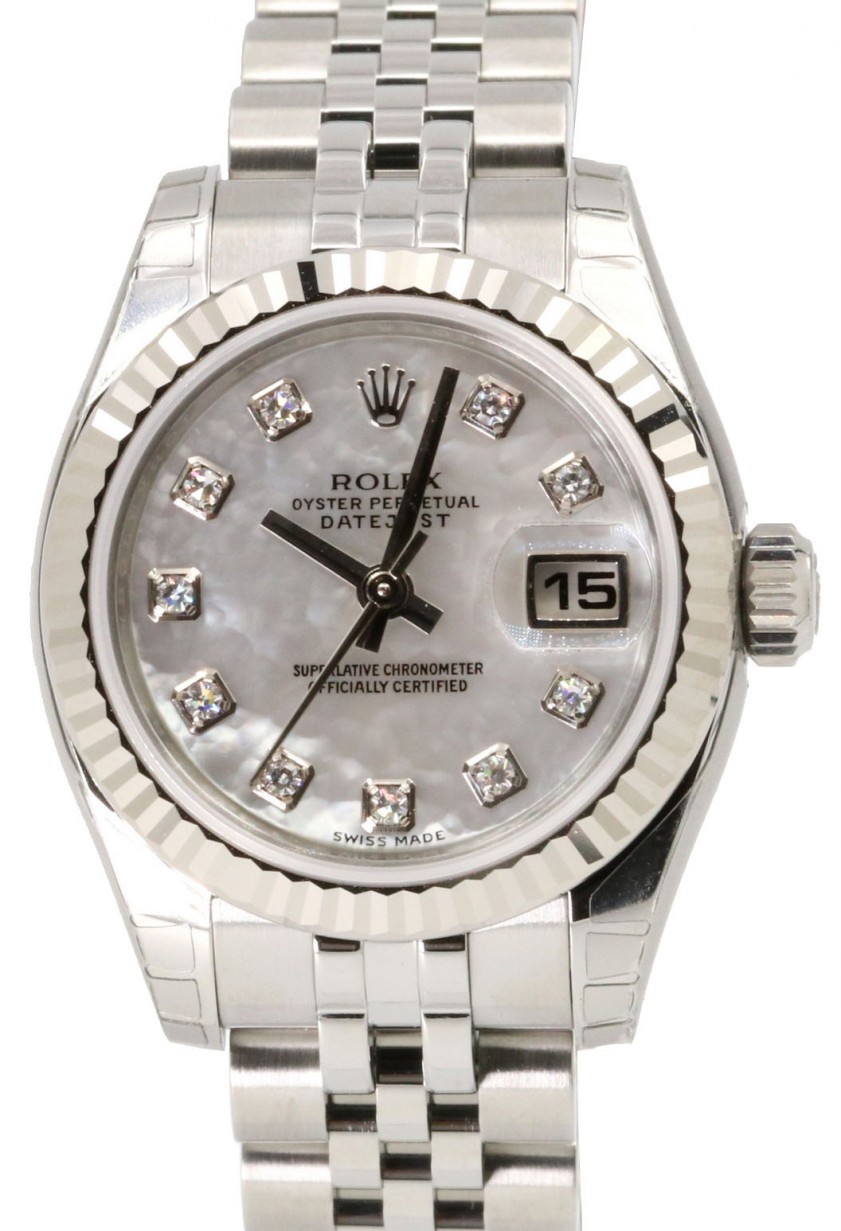 Rolex Datejust 179174 Ladies 26mm White Mother of Pearl Diamond Small  Stainless Steel Jubilee - BRAND NEW