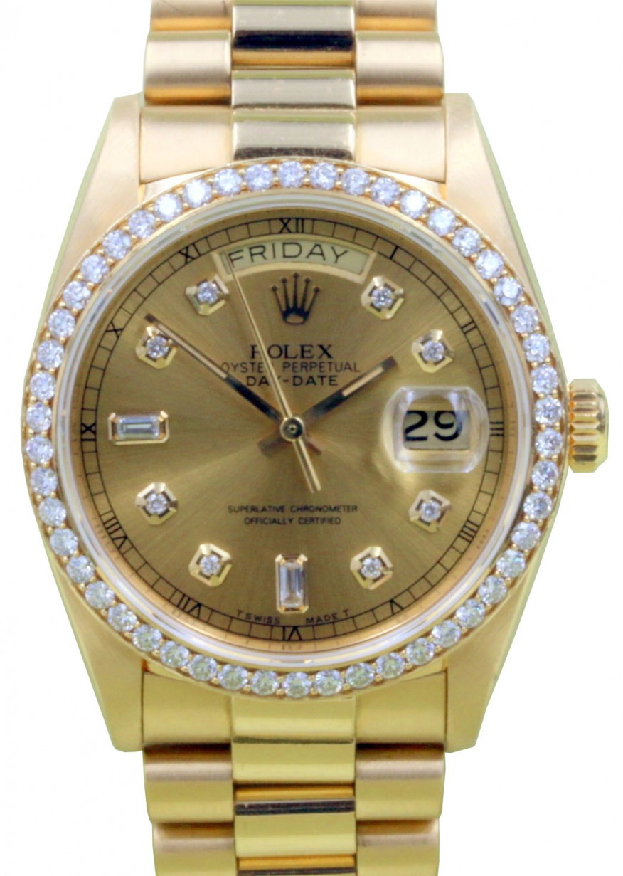 Rolex Day-Date President 18038 36mm Diamond Bezel 18k Yellow Gold