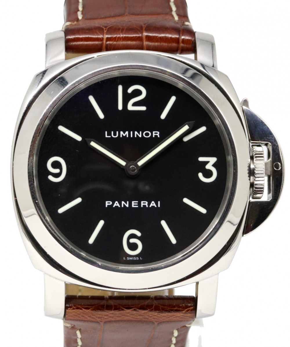 Panerai PAM 112 Luminor Base 44mm Black Luminous Stainless Steel Brown  Leather BOX PAPERS